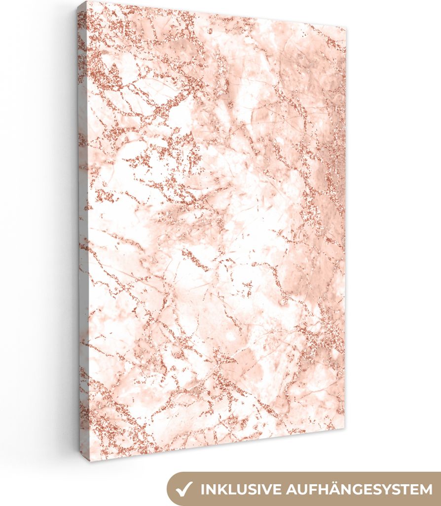 OneMillionCanvasses - Leinwandbilder - 90x140 cm, Marmor - Adern - Rosa, Wandbilder Kunstdruck Wanddekoration - Wandschmucke - Schlafzimmer