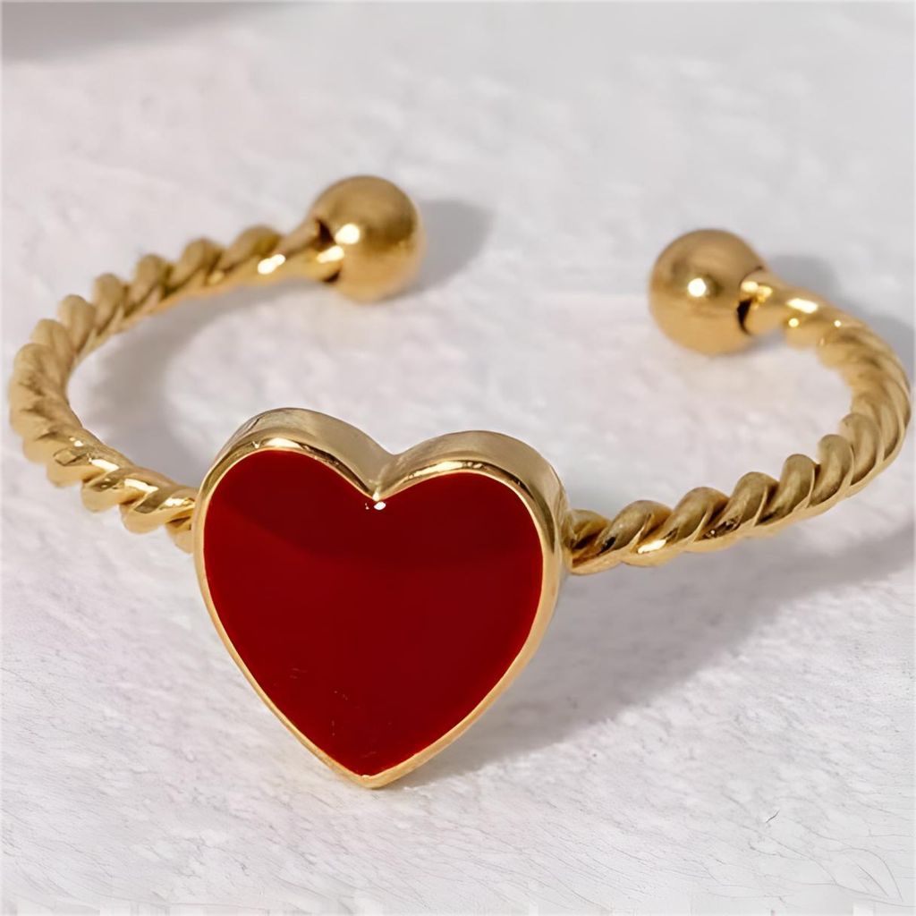 Eleganter Roségold Damenring mit rotem Herz - Verstellbar KP39051