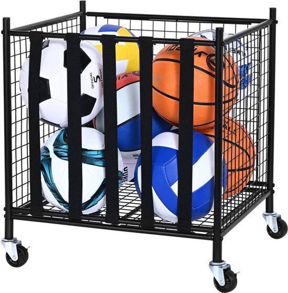 Sportballenhouder aus Stahl, 4 Rädern, Q235B-Stahl, für Produktbild 