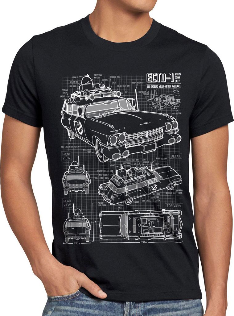 style3 ECTO-1 Blaupause Herren T-Shirt geisterjäger, Produktbild 