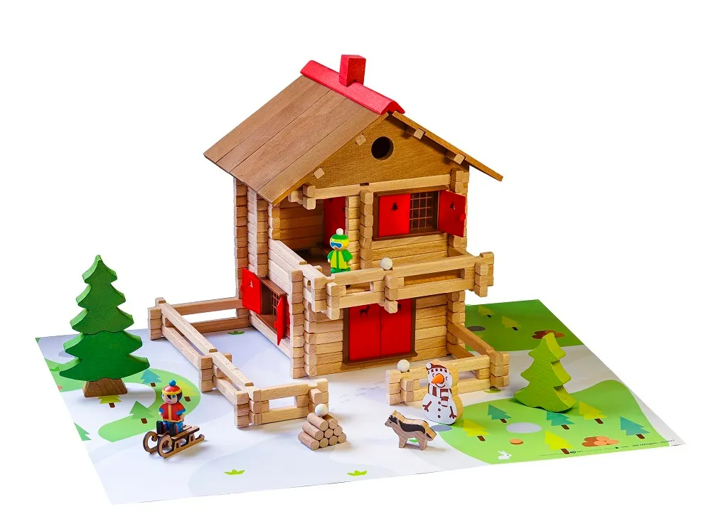 Jouet bois durable Jeujura : grand chalet alpin 215 pièces sans plastique