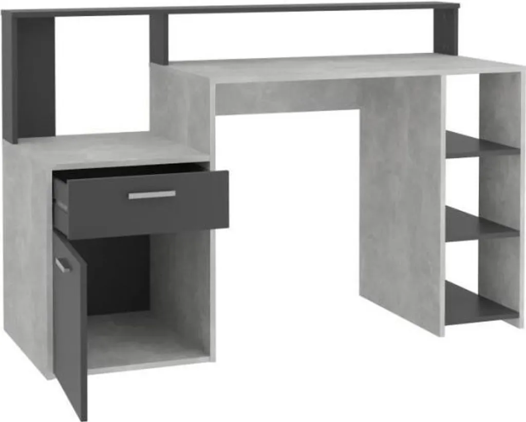 Bureau Télétravail Ergonomique avec Réhausse et Rangement Anthracite
