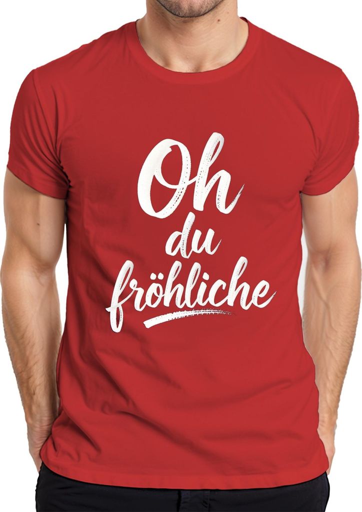 Oh du fröhliche Weihnachten Handlettering Kalligrafie Advent Herren T-Shirt, Rot, 3XL
