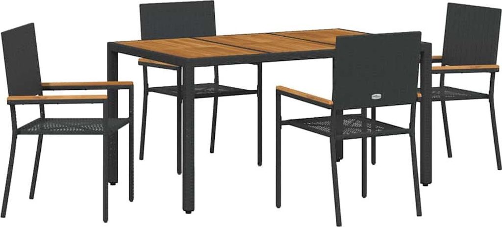 vidaXL Garten Essgruppe 5 pcs Schwarz Poly-Rattan