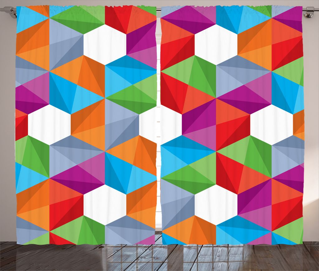 ABAKUHAUS Bunt Rustikaler Vorhang, Retro Mosaic Triangle, Wohnzimmer Universalband Gardinen mit Schlaufen und Haken, 280 x 245 cm, Mehrfarbig