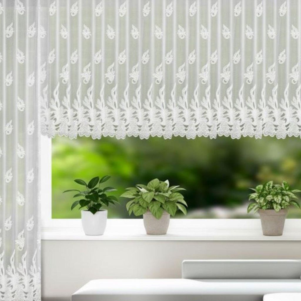 Fertigstore "Blumenfenster" weiß - Gardinen mit Faltenband von Albani: 240x300cm / Weiß Größe (HxB): 240x300cm Farbe: Weiß