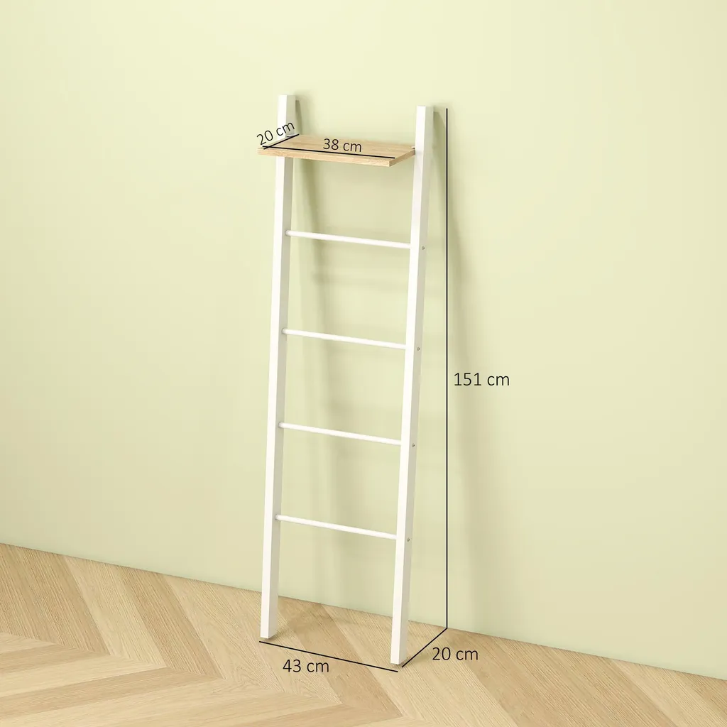 Porte-serviettes en acier blanc durable avec insert chêne authentique - 3