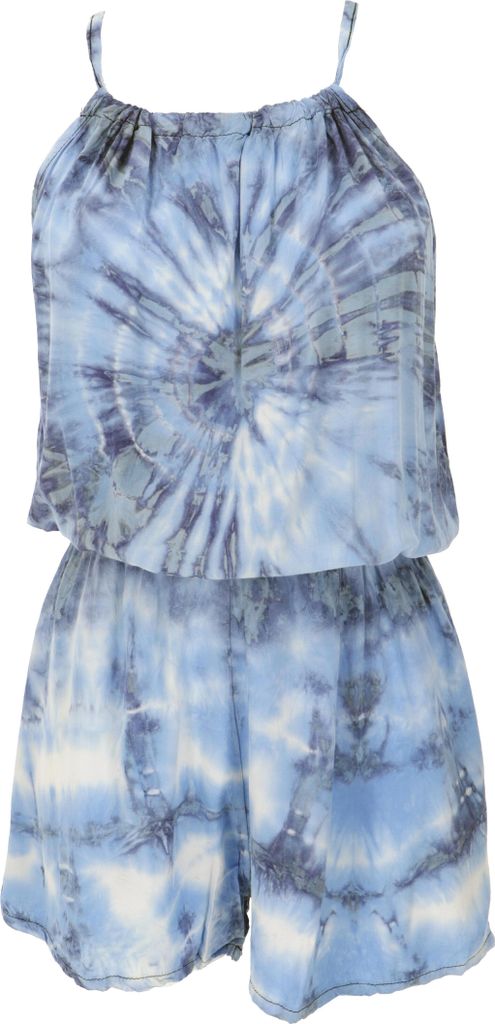 Kurzer Luftiger Batik Overall im Boho Style, Einteiler - Blau, Damen, Viskose, Shorts, Leggings