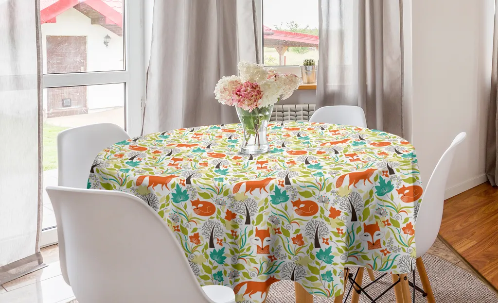 Tovaglia Rotonda 150 cm ABAKUHAUS Volpe e Fiori | Cucina Vivace