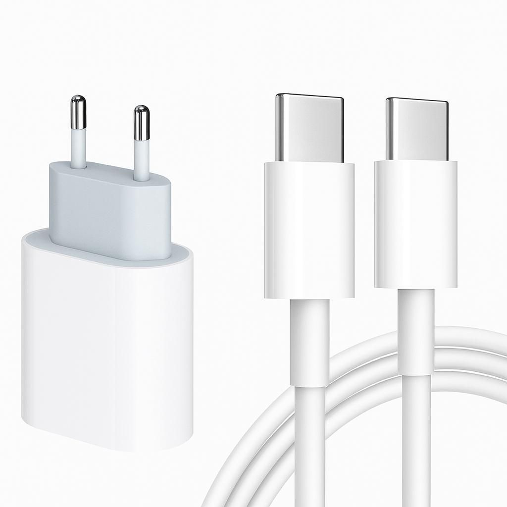 20W USB-C Ladegerät Weiß + 2m USB-C zu USB-C Kabel 60W Produktbild 