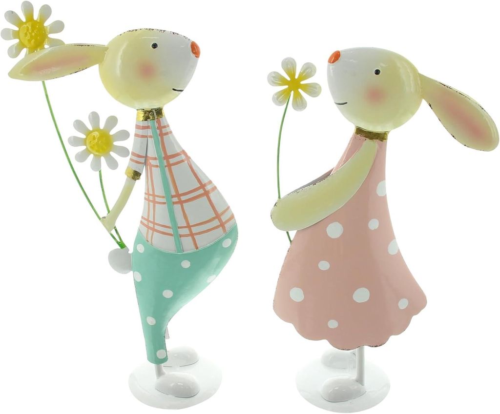 Figur "Verliebte Hasen", 2er Set, Metall, beidseitig lackiert Maße: Höhe 34 cm, 38 cm