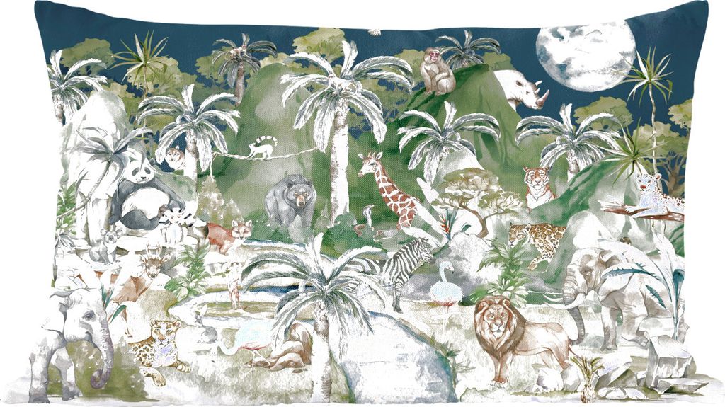 MuchoWow Zierkissen Sofakissen Wohnzimmer Dekokissen 50x30 cm Kinder - Dschungel - Natur - Tiere - Pflanzen - Wohnzimmerdekoration - Polster mit ...