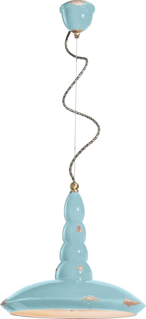 Pendelleuchte Keramik E27 D: 40 cm rund H: max. 137 cm Hellblau Shabby Antik Vintage Keramikleuchte