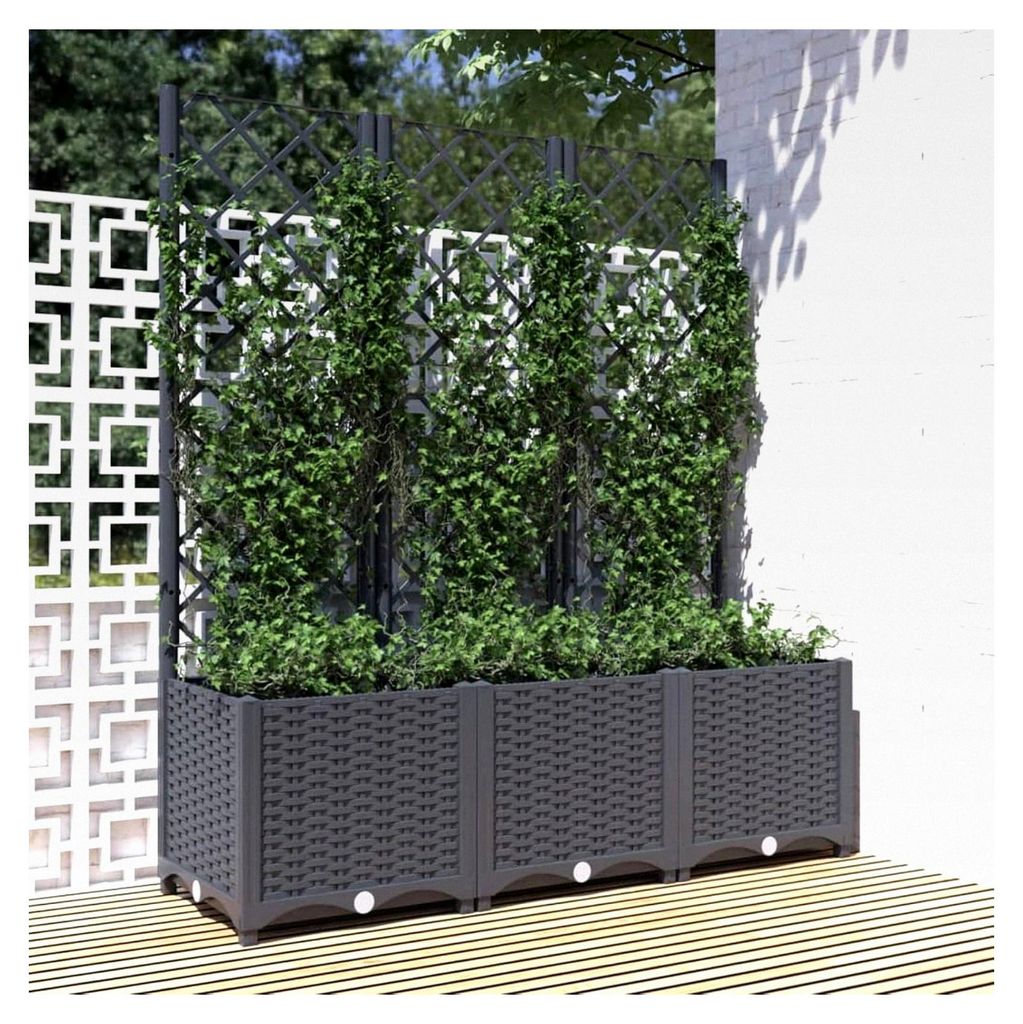 Pflanzkübel mit Spalier, Blumenkasten, Hochbeet, Gartenspalier, Rankgitter, Schwarz, 80x40x136 cm, Polypropylen