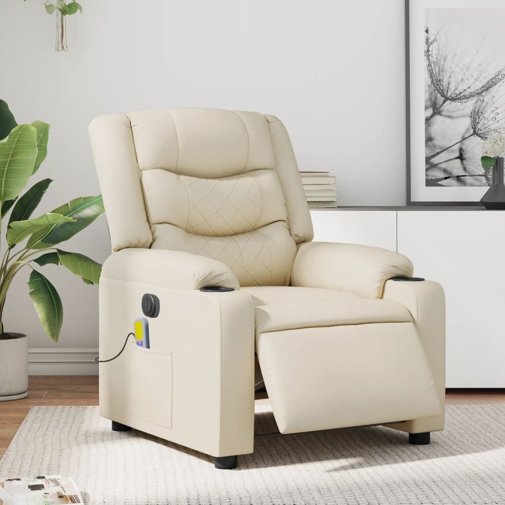Design Massagesessel Elektrisch Creme Kunstleder, Klassische Sessel 2024 Neu