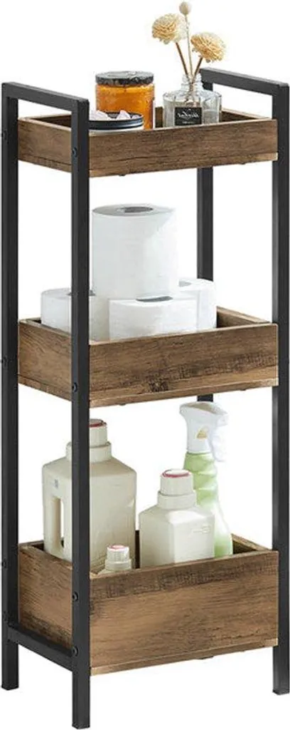 Rootz Étagère de salle de bain Vintage en MDF et Métal - 28 x 74 x 20 cm
