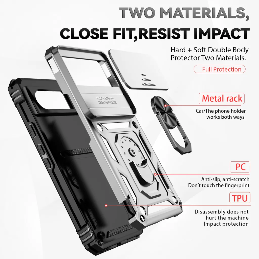 Cover Protettiva Pixel 8 Argento - Doppio Strato e Ring Stand - 4