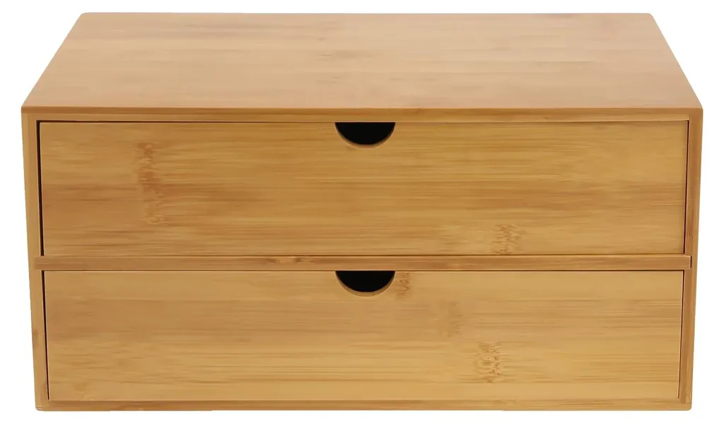 Organiseur de bureau pour télétravail, rangement bambou 2 tiroirs bois