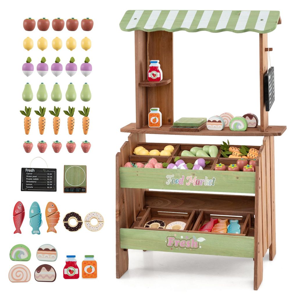 COSTWAY Kinderspeelwinkel, speelgoedmarktstand met 6 Productafbeelding 