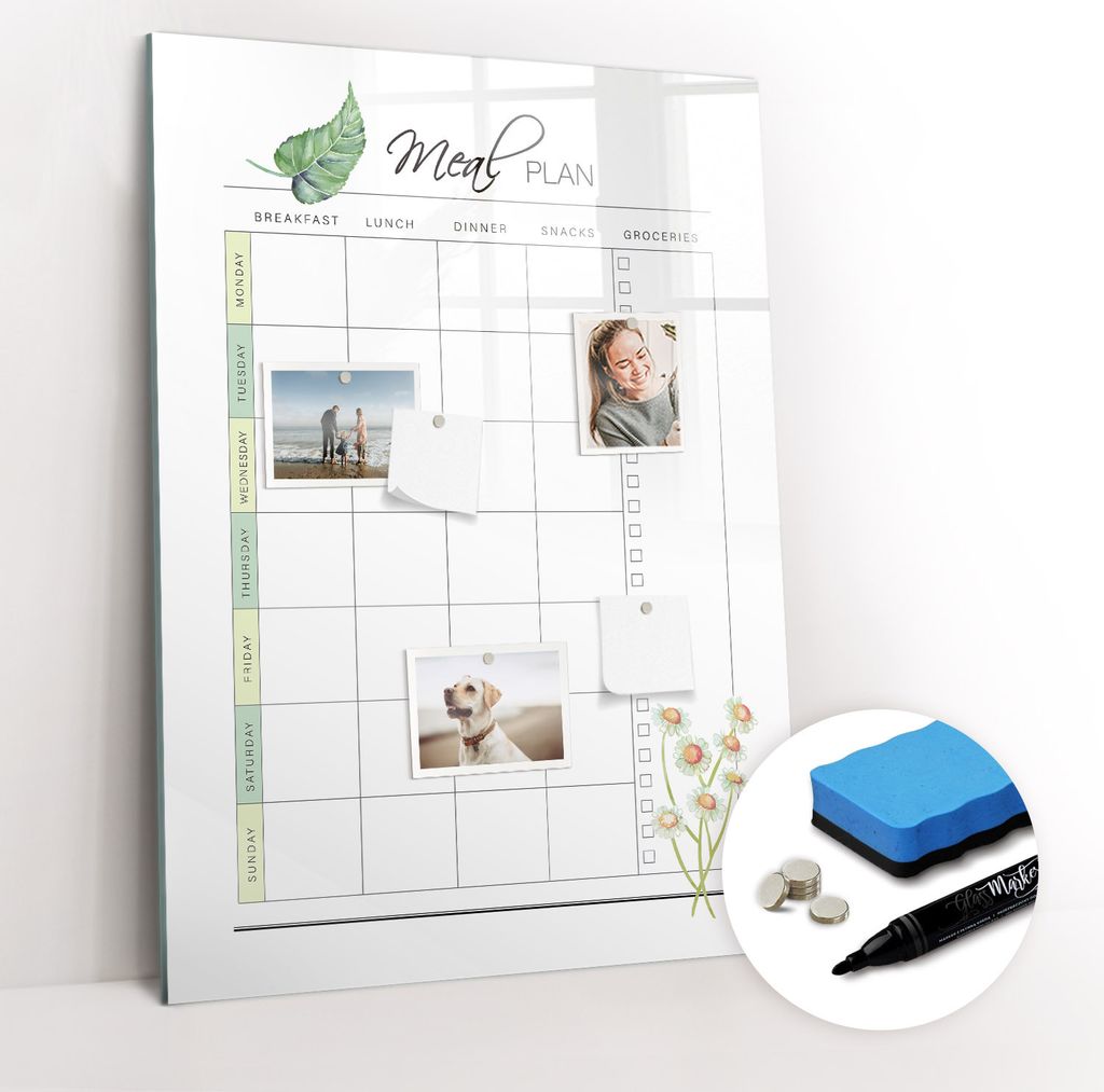 Magnetpinnwand Memoboard - Zubehörsatz - Schwarzer Marker + Schwamm + Magnete - 70 x 100 cm - Essensplan