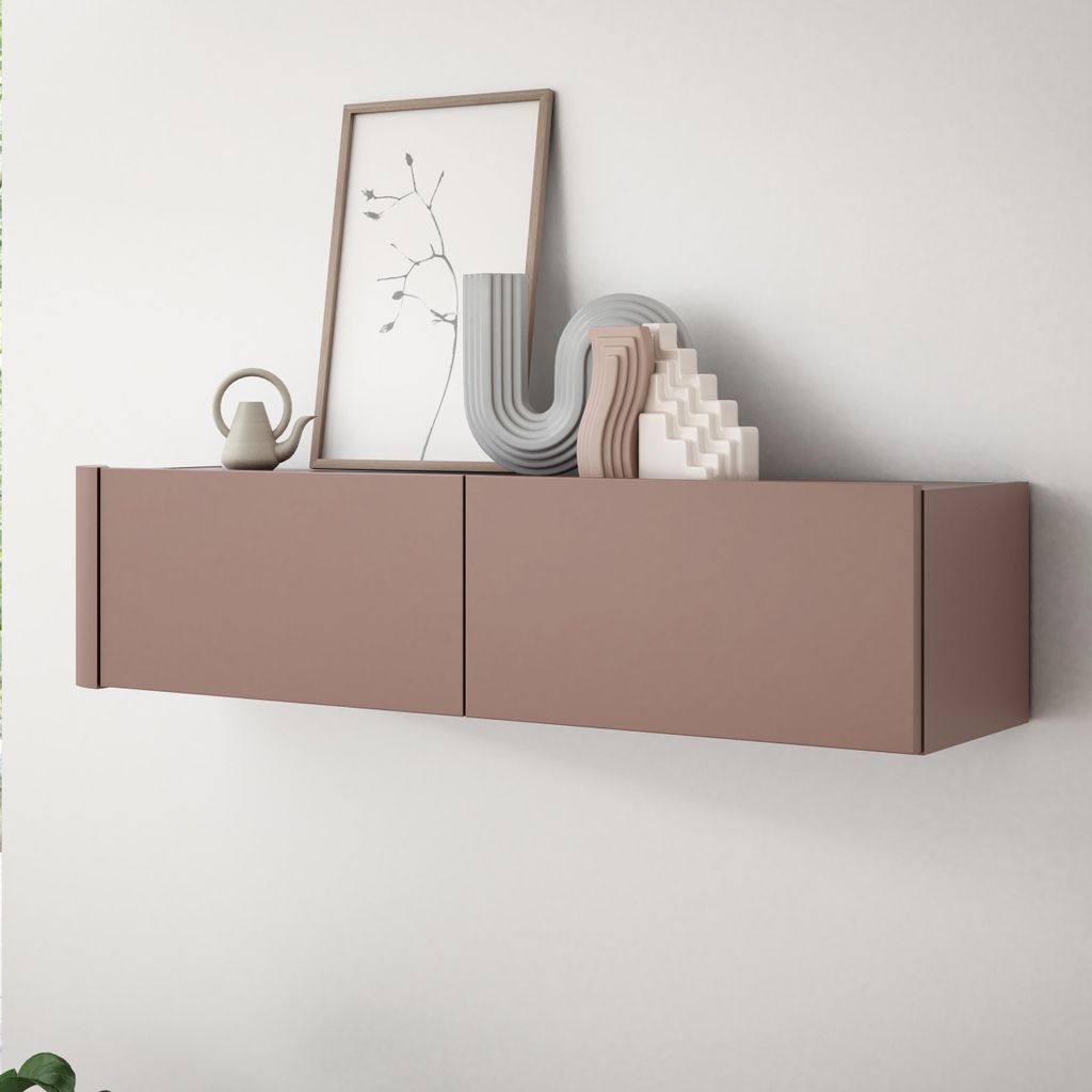 Forte BREATHTAKER Hängeschrank 130, modern minimalistisch, 2-türig, Holzwerkstoff, Wandmontage, Wohnzimmer, Terrakotta, 128,6 cm breit x 30,1 cm ...