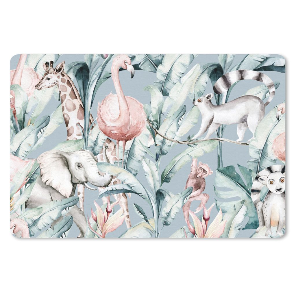 MuchoWow Schreibtischunterlage Aquarelle - Tiere - Dschungel - Farben - Jungen - Blau - Kinder - Kind 60x40 cm - XXL Mauspad - Großes Mauspad