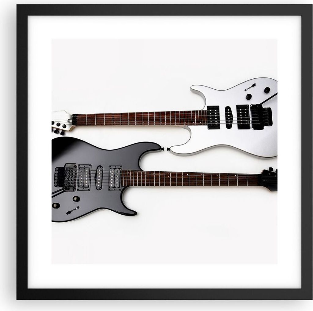 Gerahmtes Poster - Schwarzer Rahmen - E-Gitarren Streicher Musikinstrument - 40x40 cm - Wand Bild - Wanddeko - Wandbilder - Wandposter - Bilderrahm...