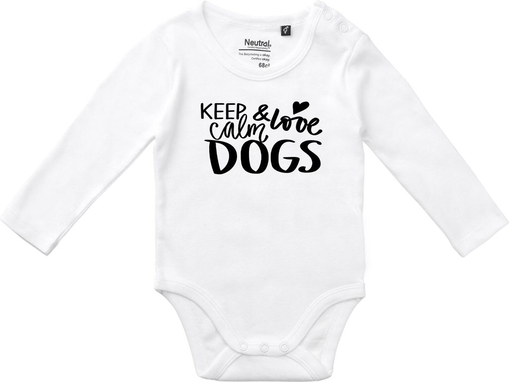 Huuraa Baby Body Keep calm and love Dogs 74 White Baumwolle Fairtrade Langarmbody Geschenkidee