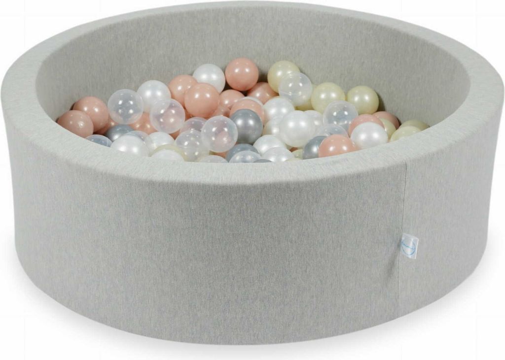 Bällebad 90x30cm hellgrau – Mit 200 Bällen / transparent, perlmutt, silber, roségold, hellgold