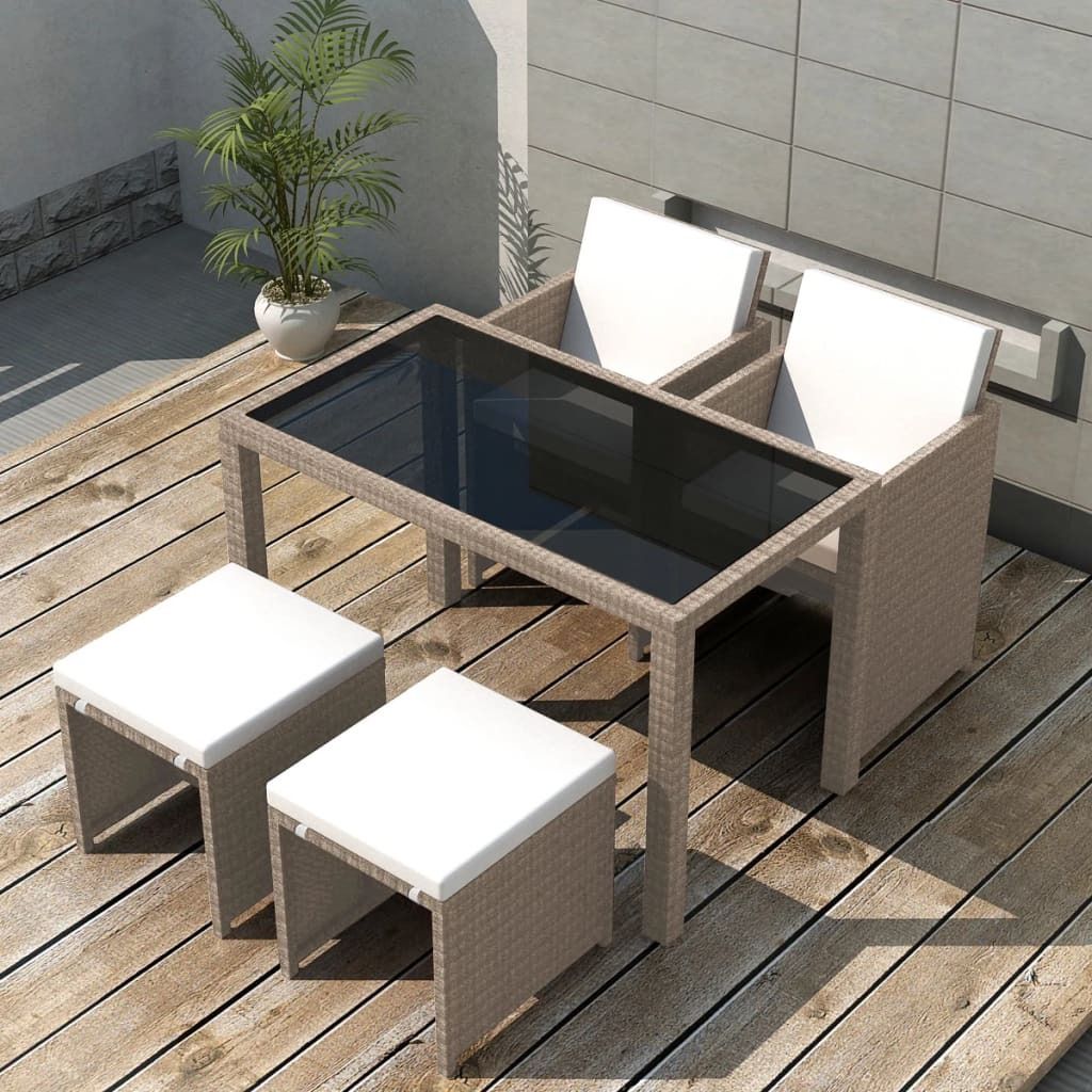 The Living Store 5-tlg. Garten-Essgruppe mit Auflagen Poly Rattan Beige