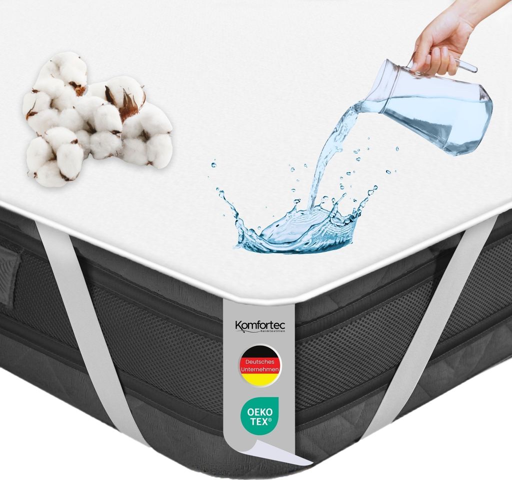 Komfortec Matratzenschoner 180x200 aus Baumwolle, Wasserdichte und Atmungsaktive Matratzenauflage, , Anti Allergie, ohne Knistern