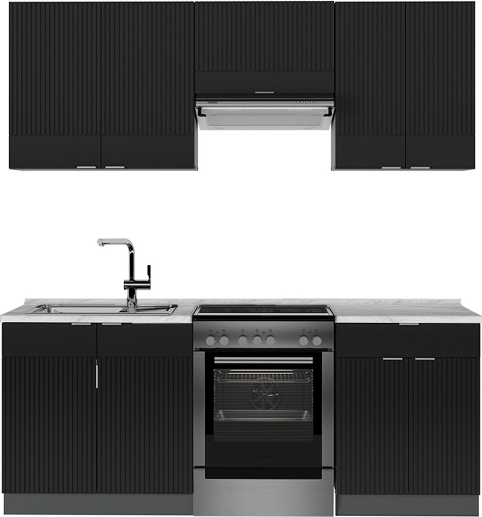 Küchenschränke Vicco Fame-Line Schwarz gestreift/Anthrazit 200 cm , AP Marmor, Model 51033