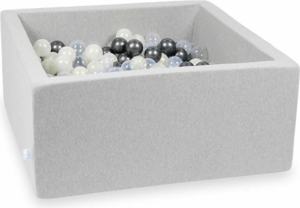 Bällebad 90x90x40cm hellgrau – Mit 400 Bällen / transparent, metallisches Graphit, Meerjungfraueneffekt