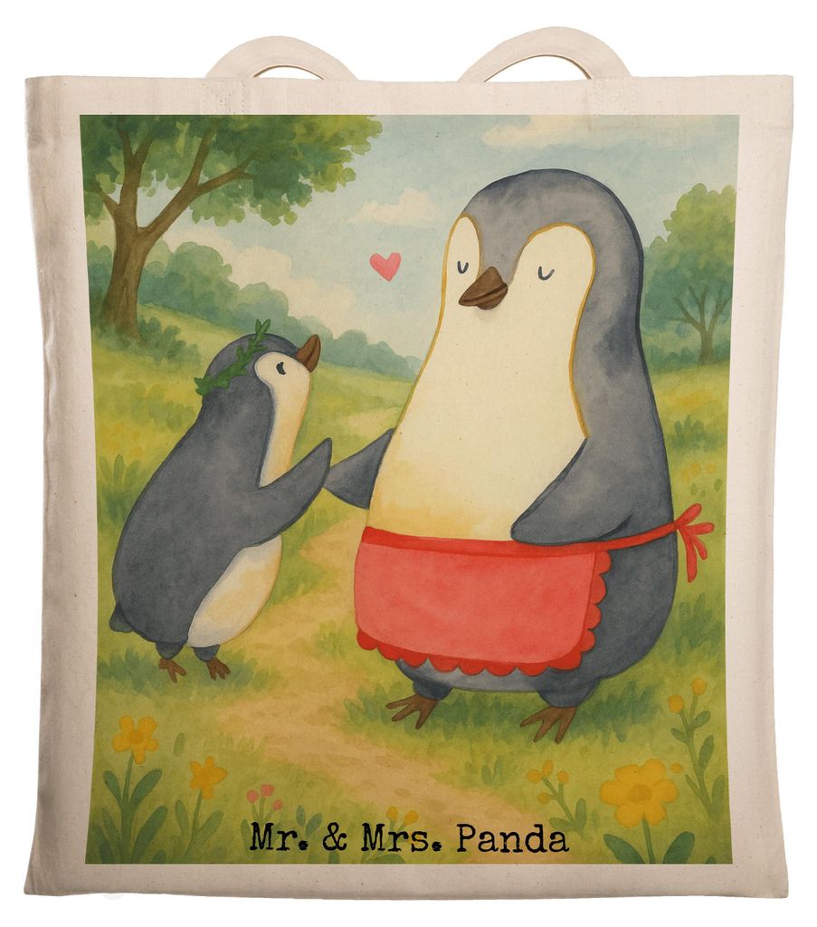 Mr. & Mrs. Panda Tote Bag Pinguin mit Kind Design - Weiß - Geschenk, Tragetasche, Stoffbeutel, Tasche, Muttertag, Vorbild Mama, Jutebeutel, Laptop...