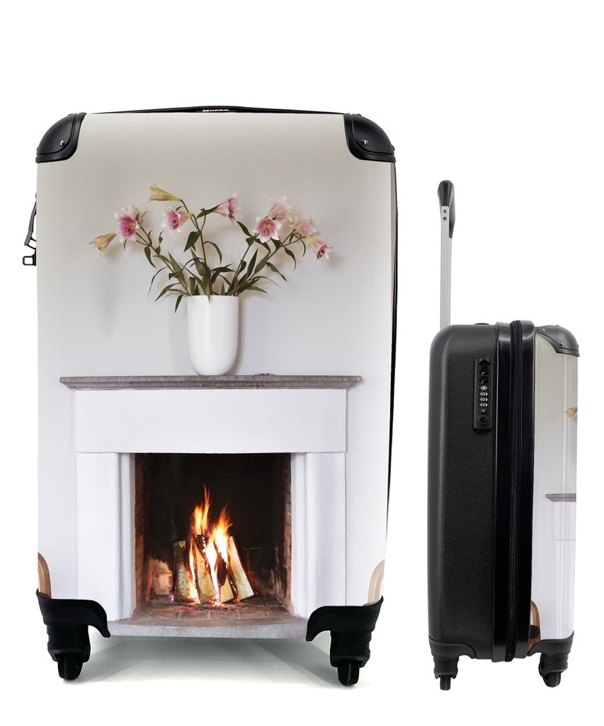 MuchoWow Koffer Handgepäck Trolley Rollkoffer Kleine Reisekoffer mit 4 Rollen - Ein Kamin in einem - Cabin Size < 55x40x23 cm & 55x40x20 cm - F...