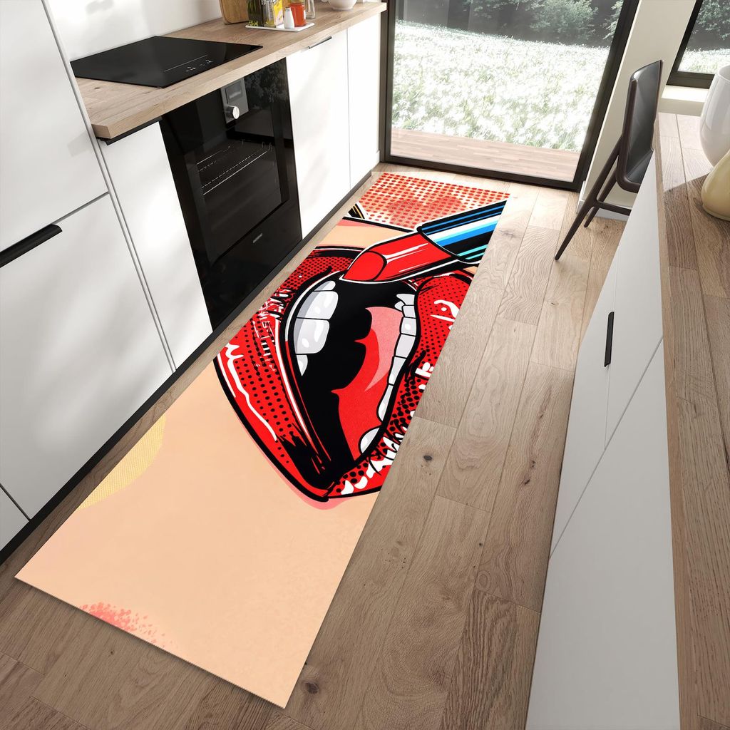 Küchenteppich 80x280cm rutschfest & abwischbar PVC Läufer - Lippenstift Kunst