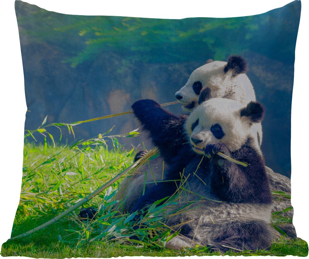MuchoWow Outdoor Kissen - Panda - Bambus - Gras - Tiere - 40x40 cm - Wetterfest - Lounge Kissen - Kopfkissen - Interieur - Polster mit Bild
