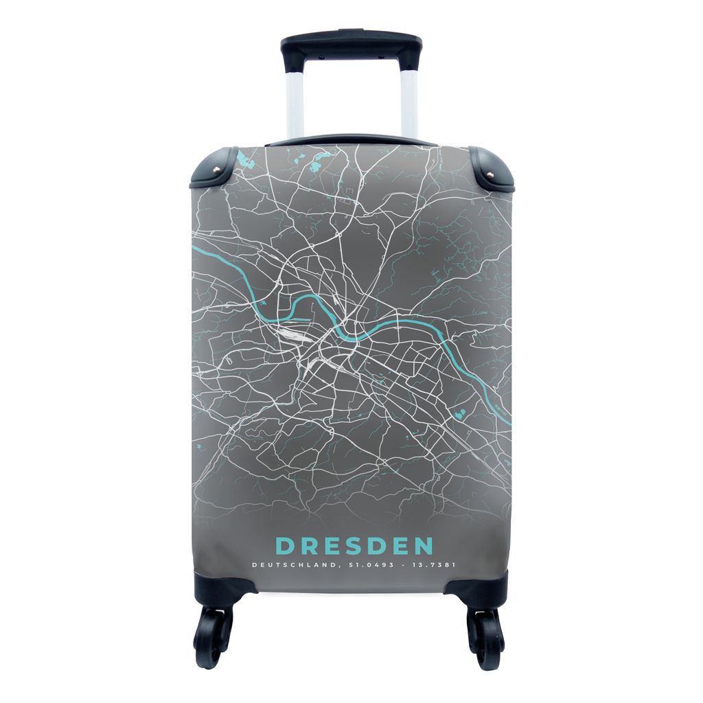 MuchoWow Koffer Handgepäck Trolley Rollkoffer Kleine Reisekoffer mit 4 Rollen - Blau - Deutschland - Karte - Stadtplan - Dresden - Cabin Size < ...