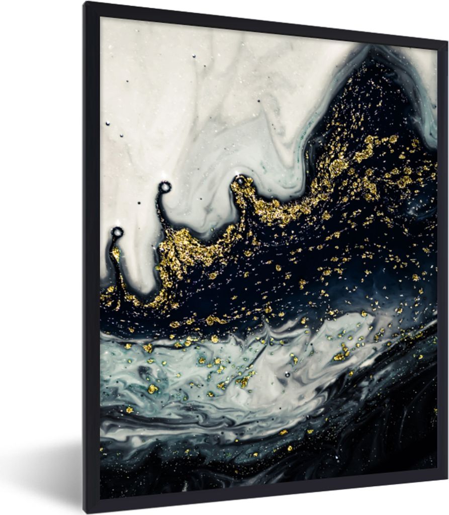 MuchoWow Gerahmtes Poster Marmor - Abstrakt - Gold - Luxus 60x80 cm - Poster mit Schwarzem Bilderrahmen Wandposter Rahmen Foto Bilder - Premium -...