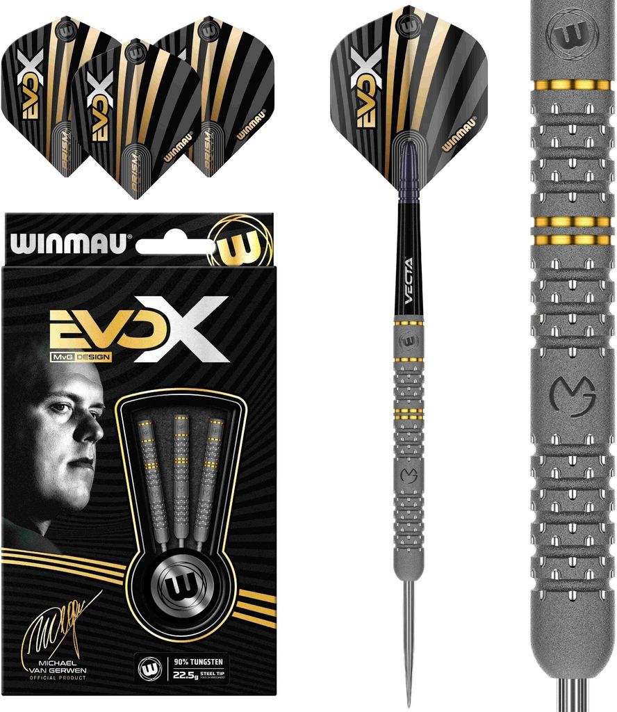 WINMAU Michael Van Gerwen MvG - EvoX 24g Professional Darts-Set mit Dart Flüge und Schäfte