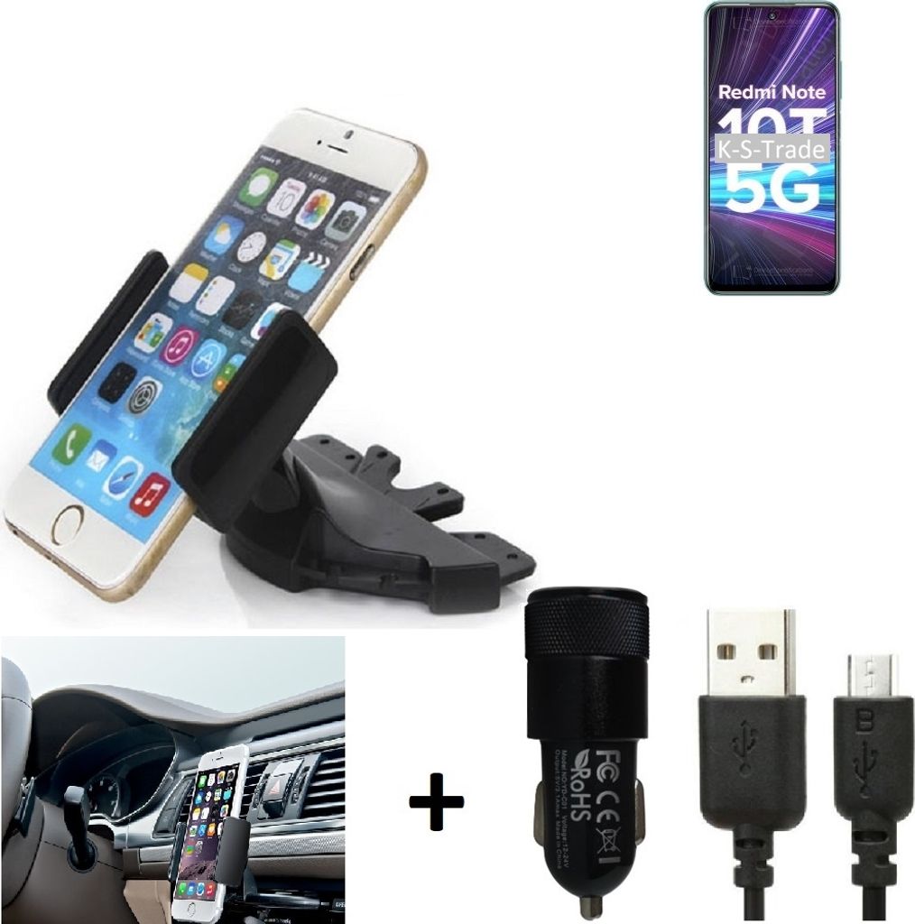 TOP SET K-S-Trade Autohalterung kompatibel mit Xiaomi Redmi Note 10T 5G CD Schlitz Halterung KFZ-Halter Radio Handy Halterung 360° drehbar