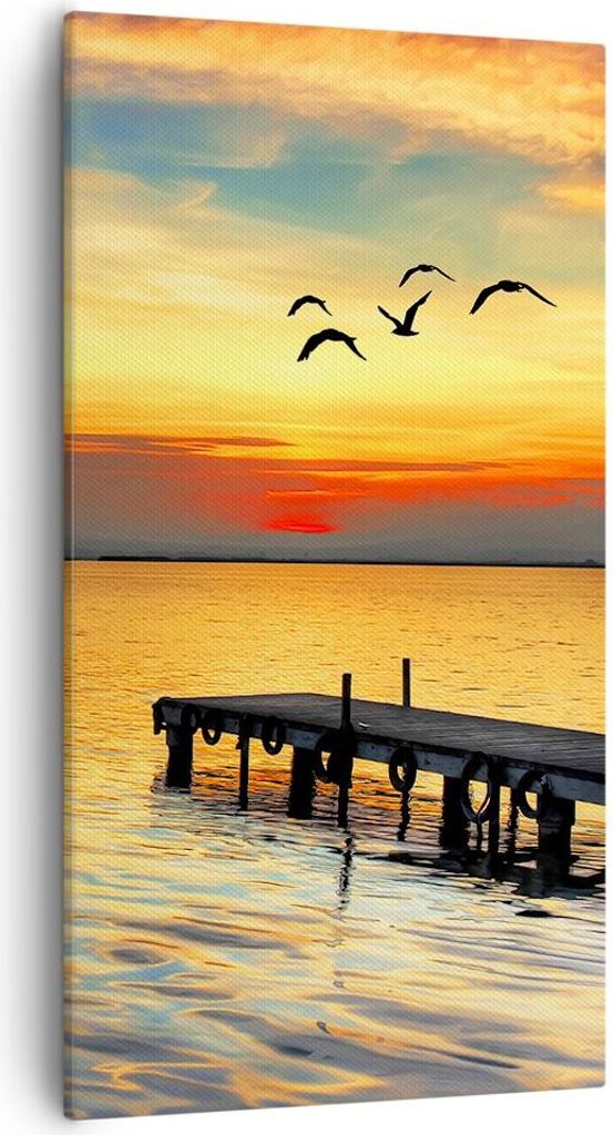 Bild auf Leinwand - Leinwandbild - Strand landschaft wasser brücke - 55x100cm - Wand Bild - Wanddeko - Leinwanddruck - Bilder - Kunstdruck - Leinw...