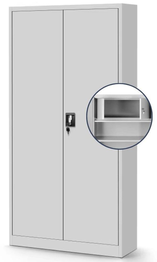 Metallschrank abschließbar TOMASZ Geheimfach 4 Ebenen | Aktenschrank Büroschrank Stahl Mehrzweckschrank Werkstatt Werkzeugschrank 185x90x45cm Grau