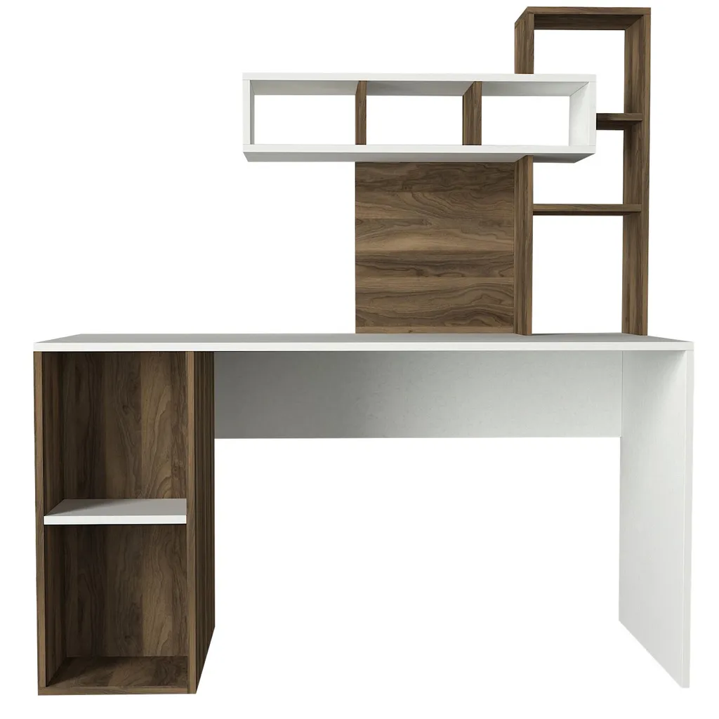 Bureau d'angle avec étagères intégrées blanc noyer 140x60x154 cm - 3