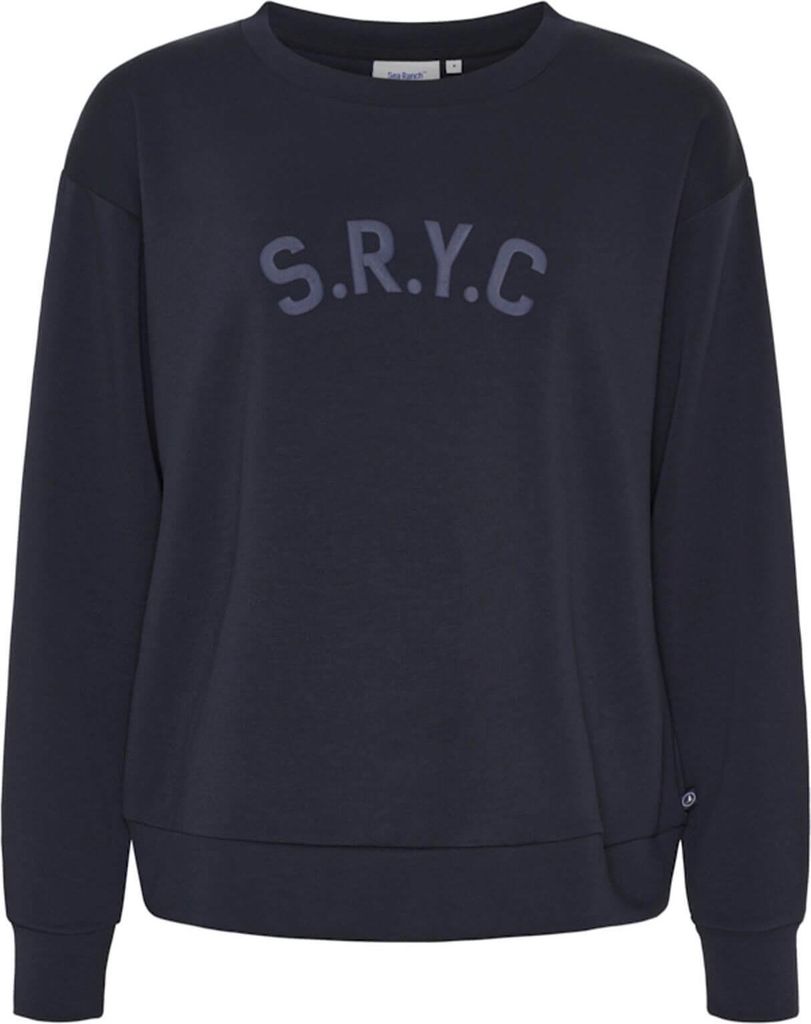Sea Ranch Damen Pullover Ona mit geprägten "S.R.Y.C"-Artwork - Unifarbener Pulli mit Rundhals in Navy Größe M