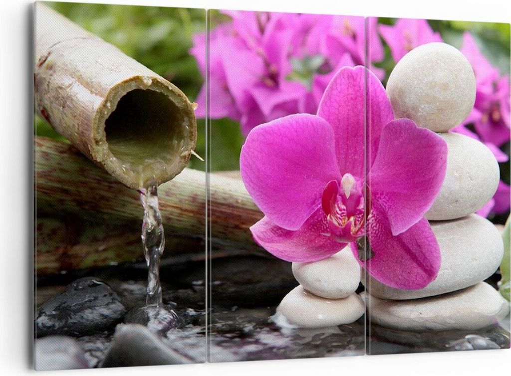 Bild auf Leinwand - Leinwandbild - Orchidee Bambus Dekoration Spa - 165x110cm - Wand Bild - Wanddeko - Leinwanddruck - Bilder - Kunstdruck - Leinwa...