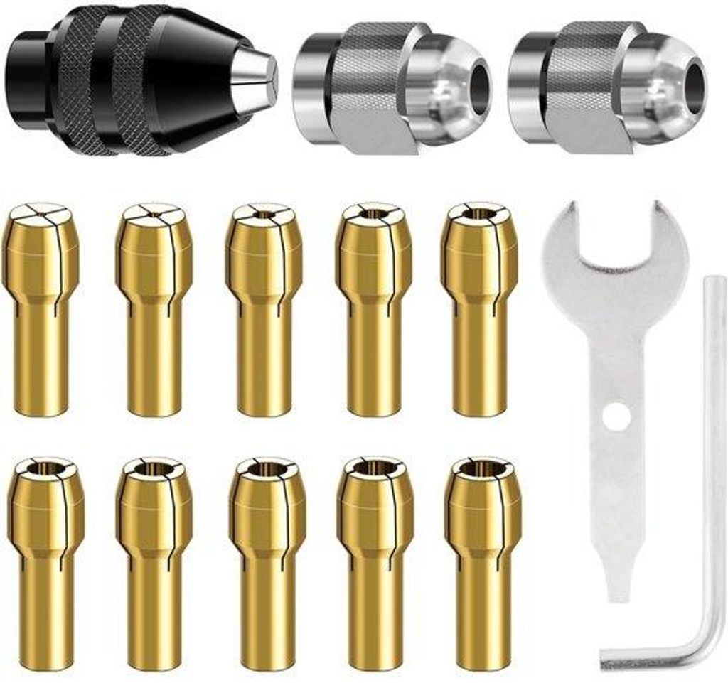 Multitool-Accessoireset für Dremel - 15-teilig - 1/32" bis 1/8" - Ersatz für 4486 schnellwechselbürstenkopf - inkl. Ersatz 4485 Messing-Spanntan...