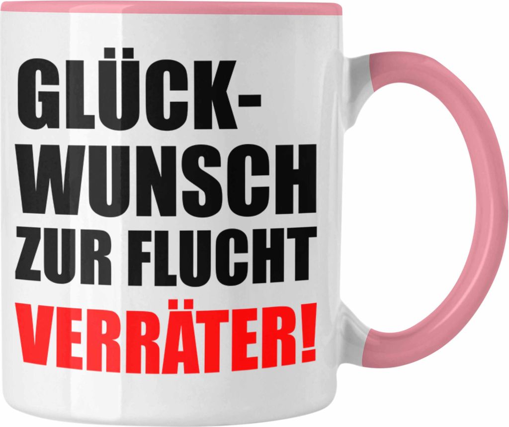 Trendation - Jobwechsel Kaffeetasse Geschenk Kollegin Kollege Lustig Abschiedsgeschenk Sprüche Glückwunsch Zur Flucht (Rosa)