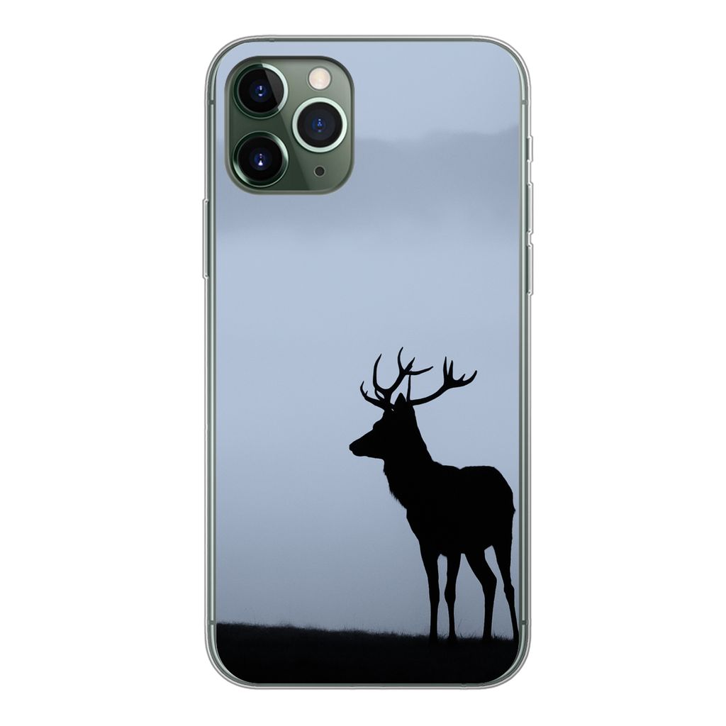 MuchoWow Handyhülle Schutzhülle Hülle für iPhone 11 Pro Hirsch - Nebel - Silhouette Silikon Softcase Handy Hülle - Handy