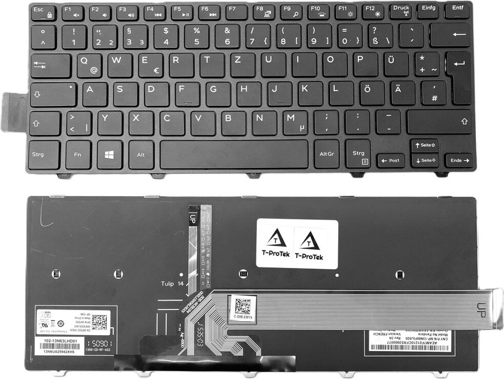 Tastatur - Farbe: Schwarz - mit Rahmen - mit Beleuchtung Deutsches Tastaturlayout kompatibel für DELL Inspiron 14-7447